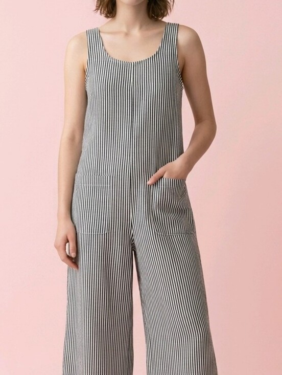 Max Studio Pants - Max Studio Striped Sleeveless Pin Stripe Jumpsuit Rumper Cotton Linen Blend Sm